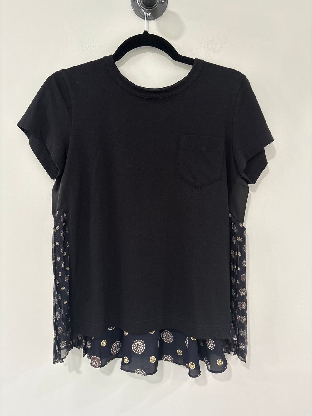Sacai Black & Navy Blue Cotton Short Sleeve Blouse Size 3(L)